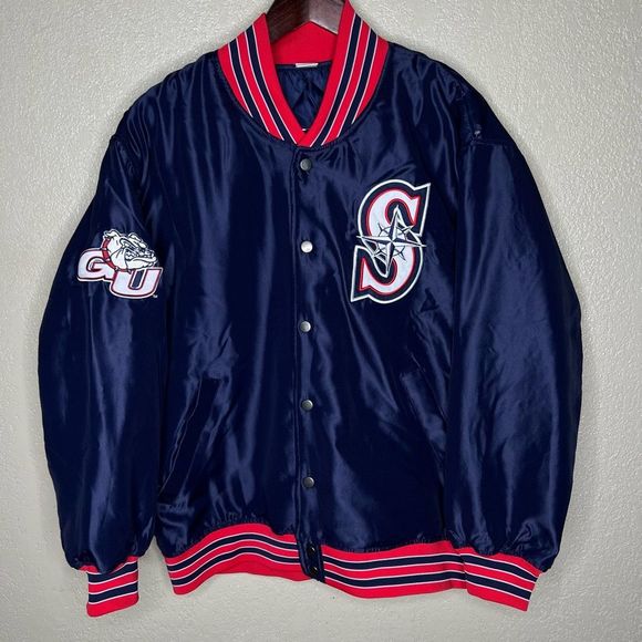 Seattle Mariners X Gonzaga Satin Quilt Lined Bomber Jacket Medium - Picture 1 of 6